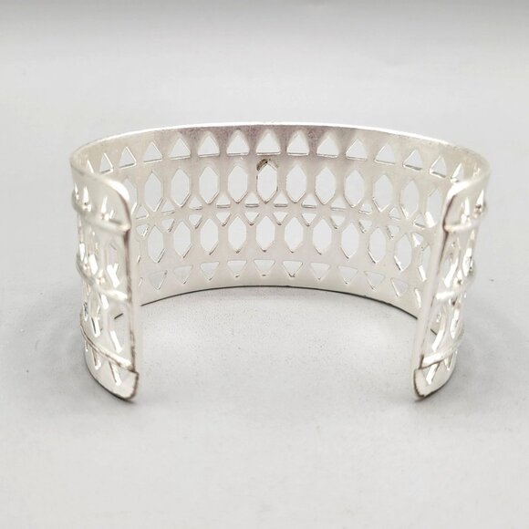 Stella and Dot Silver Tone Geometric Openwork Wide Plait Cuff Bracelet - Picture 4 of 10